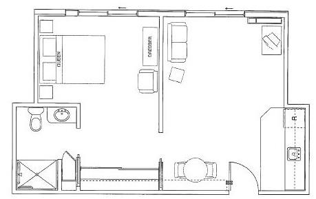 One-bedroom apartment floor plan